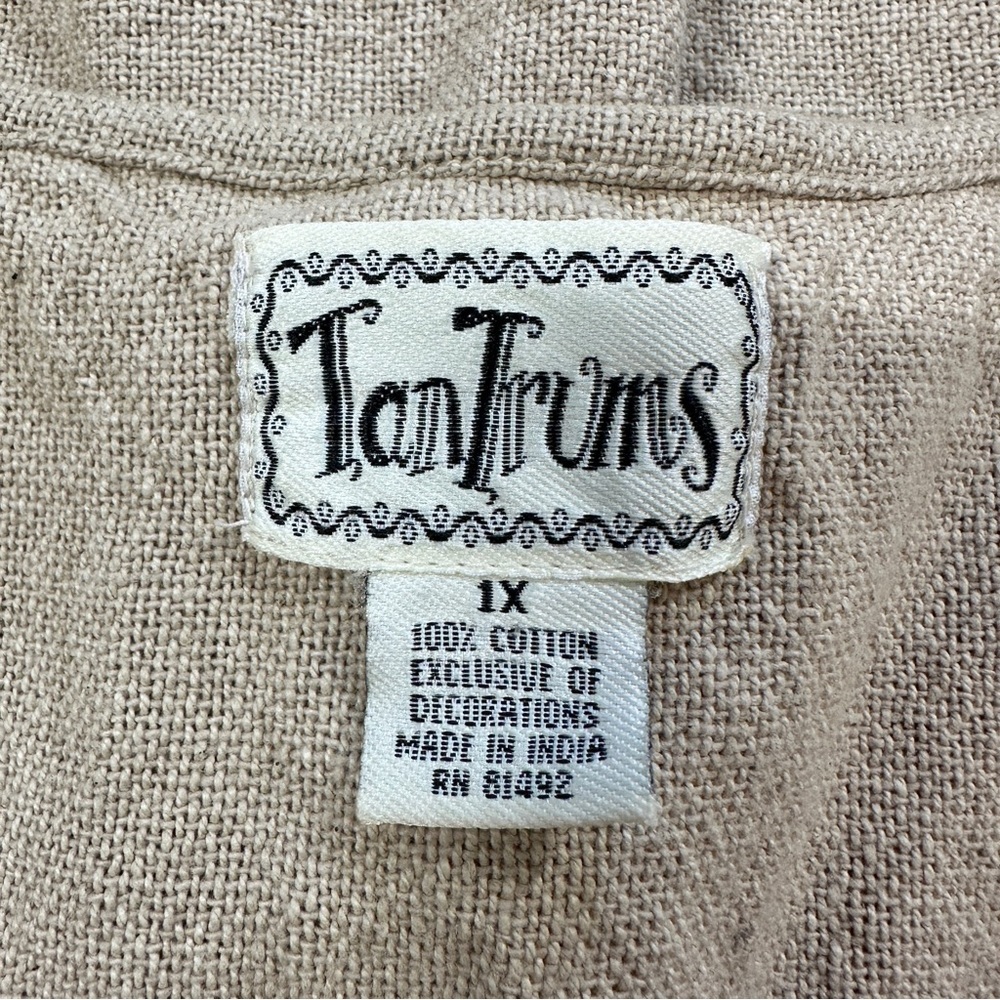 Tantrums Vintage Floral Embroidered Safari Patchwork Woven Cotton Vest in Tan 1X - Picture 7 of 9